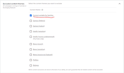 Youtube ad settings